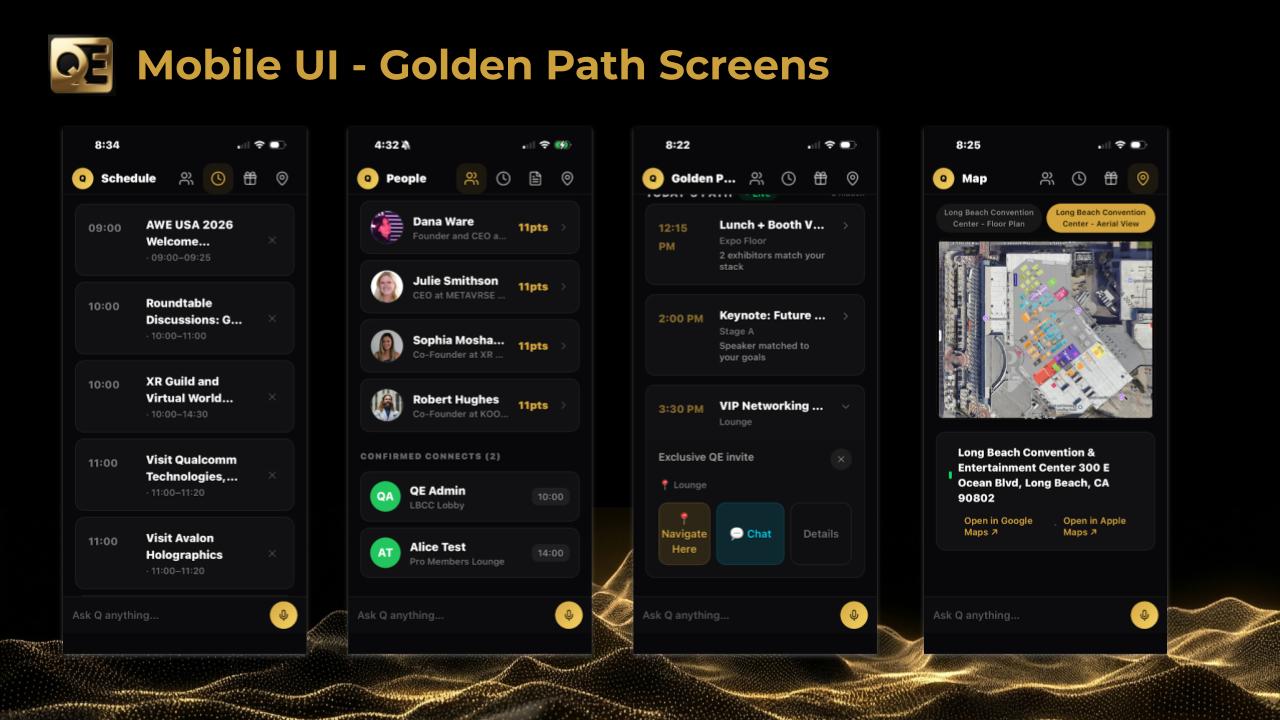 Quantum Events — Mobile UI Golden Path Screens